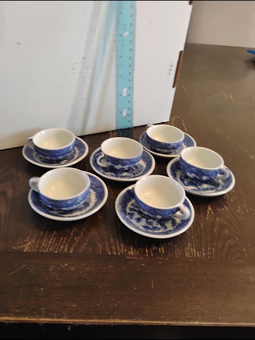 Blue and White Mini Teacup and Saucer Set - 6 Piece